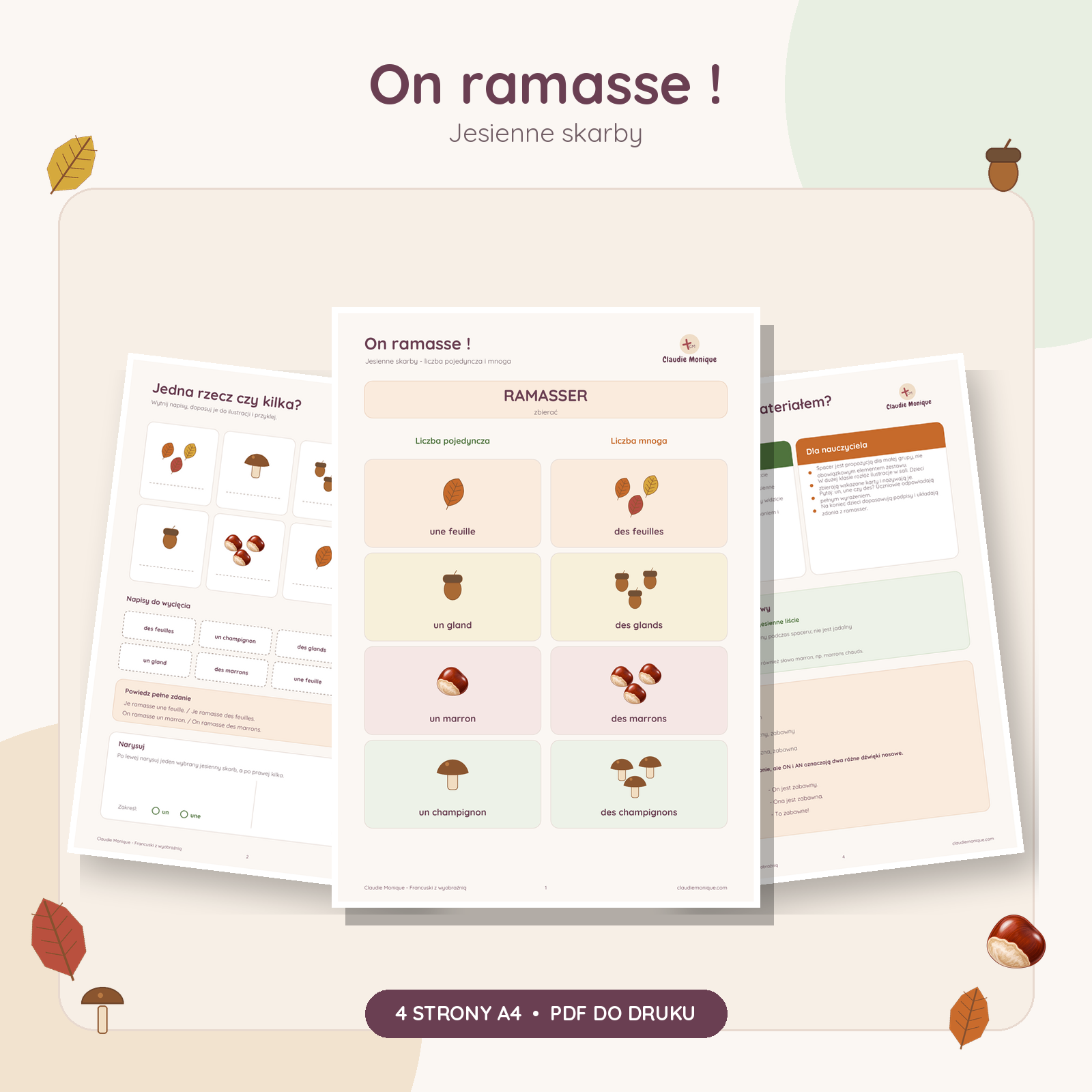 On ramasse ! Jesienne skarby 🍂 | Karty pracy do francuskiego dla nauczycieli i rodziców